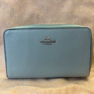 Coach Medium Pebbled Leather Zip Wallet —